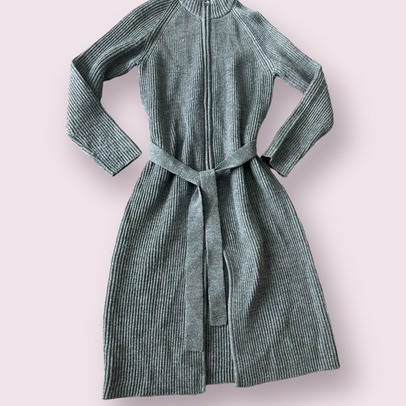 Women’s J. Crew Grey Wool Zip Front Long Sweater With Belt Size Medium - Picture 2 of 11
